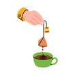 Hand Taking Teabag Out of Cup with Hot Tea Drink Brewing Vector Illustration