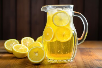 Poster - a jug of lager with lemon slices around the rim