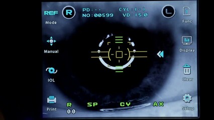 screen of a medical device with an image of an eye, close-up