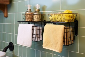 Poster - wall-hanged wire baskets with rolled hand towels