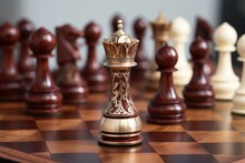 Close-up Of A Chess Set With Unique Custom Pieces