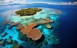 The Australian Great Barrier Reef from above, showcasing a mosaic of coral atolls