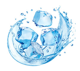 Wall Mural - water splash with ice cubes isolated on white background