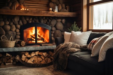 Poster - a cozy fireplace in a living room