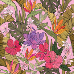 tropical pattern with various flowers