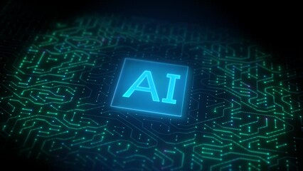 Wall Mural - Futuristic High-Tech Visualization: CPU Processor Microchip Initiates AI Digitalization of Data