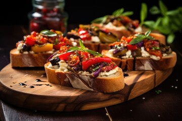 Wall Mural - bruschetta with goat cheese and grilled vegetables