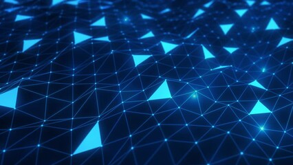 Wall Mural - 3d rendering: digital blue network with dots and lines for big data visualization