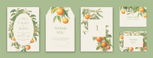 Wedding Invitation Card Design, Tangerine Branches And Fruits Wedding Invite, Colorful Spring Floral Invitation Card.