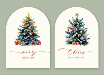 Wall Mural - Christmas and New Year arch illustration with Xmas tree.