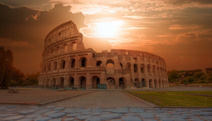 Wall Mural - Sunrise at Rome Colosseum (Roma Coliseum), Rome, Italy - Colosseum amphitheater in Rome