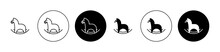 Rocking Horse Vector Icon Set. Toy Chair Sign In Black Filled And Outlined Style.