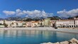 Menton, France, view of the city from the sea, promenade