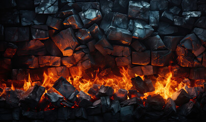 Wall Mural - Close-up of burning lump coal as an abstract background.