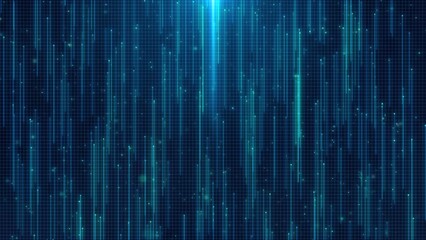 Wall Mural - glowing blue grid of data motion: ai, big data, and high-tech futuristic background with optical fla