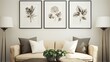Adorn your walls with a symmetrical arrangement of framed botanical prints, bringing nature indoors.