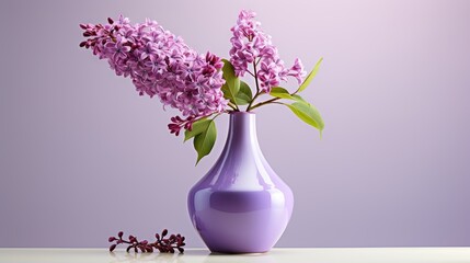 Wall Mural -  a purple vase filled with purple flowers on top of a table.  generative ai