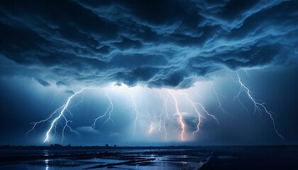 Poster - lightning striking a body of water