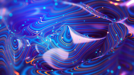 Poster - 3D illustration for business presentation. Abstract floating form, waves and flowing rays. Chaos and Big Data Flow