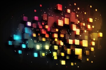 Wall Mural - Abstract colorful cubes chaotically arranged on a black background