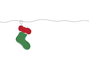 Wall Mural - Continuous one-line drawing of Christmas sock. Christmas sock isolated on white background. Vector illustration