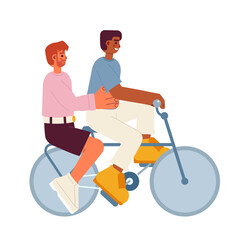 Canvas Print - Friends riding on bike semi flat color vector characters. Bicycle for two people. Outdoor activity. Editable full body people on white. Simple cartoon spot illustration for web graphic design