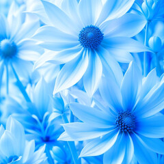 Wall Mural - Soft blue flowers background. Digital generated design with flower paint brush line art.