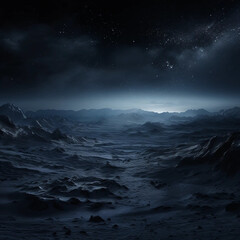 Wall Mural - A Barren Science Fiction Landscape with a Glowing Horizon Backdrop