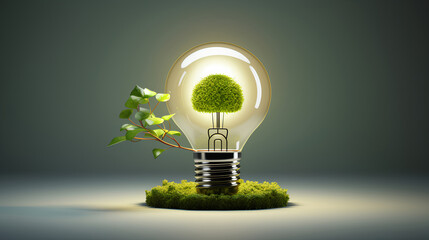 Light bulb with green tree inside, Sustainable, ecology, , renewable energy and recycling