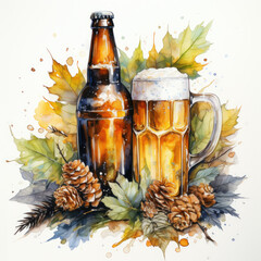 watercolor Beer clipart, Generative Ai