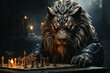 © Sebastian - A chessboard where pieces transform into mythical creatures when moved. Concept of enchanted chess. Generative Ai.