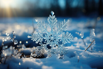 Poster - white snowflake  in winter sunshine background