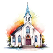 Drawing Of A Church On A White Background.