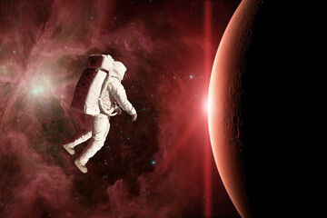 Wall Mural - astronaut in deep space on low-orbit of mars planet. elements of this image furnished by nasa.