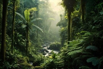 Wall Mural - Image of a lush rainforest background. Generative AI