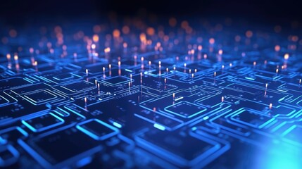 Wall Mural - abstract tech background with illuminated fiber optic connections, quantum computing network system 