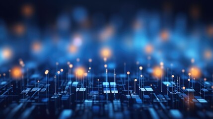 Wall Mural - abstract tech background with illuminated fiber optic connections, quantum computing network system 