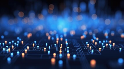 Wall Mural - abstract tech background with illuminated fiber optic connections, quantum computing network system 