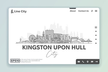 Wall Mural - Kingston Upon Hull, East Riding of Yorkshire, England architecture line skyline illustration. Linear vector cityscape with famous landmarks, city sights, design icons. Landscape with editable strokes.