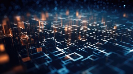 Wall Mural - abstract tech background with illuminated fiber optic connections, quantum computing network system 