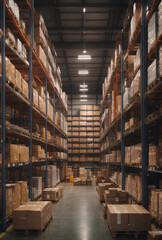 A large logistics warehouse filled with boxes parcels and merchandise.