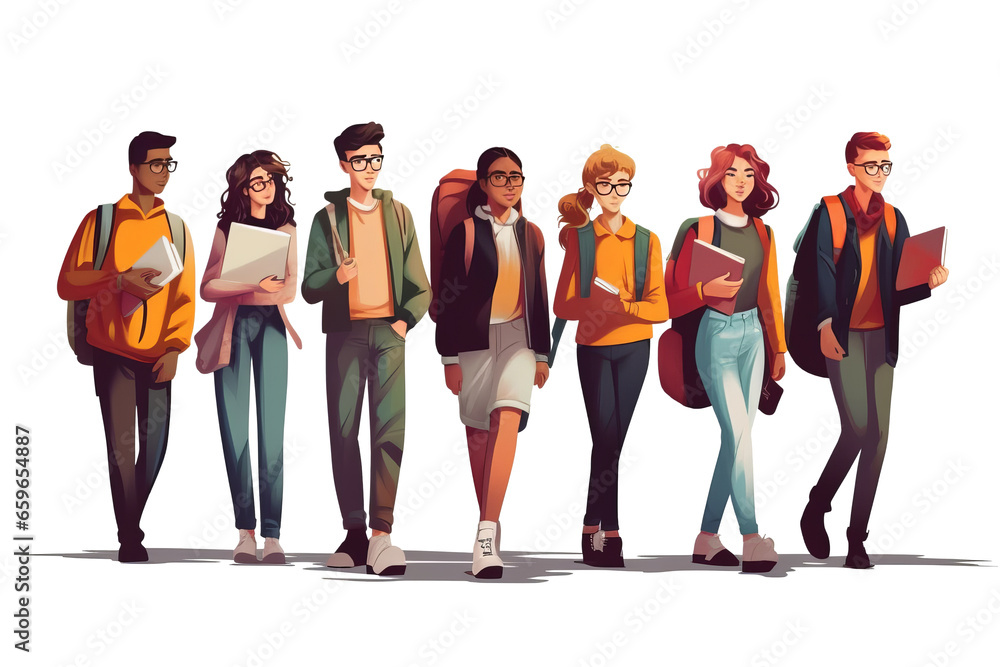 Group of multiracial and multicultural students. Young girls and boys ...