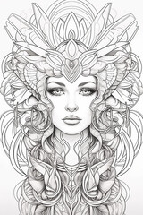 Sticker - mandala illustration for coloring, girl, person, relaxation, therapeutic, print