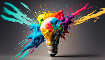 Wall Mural - creative light bulb explodes with colorful paint and colors new idea brainstorming concept