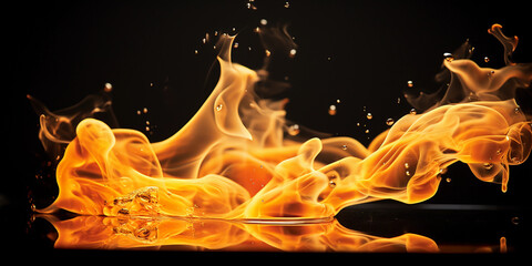 Vibrant sodium flame test, bright yellow - orange flame against a pitch - black backdrop, focused on Bunsen burner