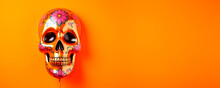 Colorful Bright Foil Ball With A Skull On An Orange Background