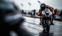 Blurred Motion Of Motorcycle Racing In Rain Generative AI