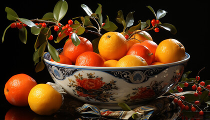 Canvas Print - Vibrant citrus fruits adorn wooden table for healthy summer refreshment generated by AI
