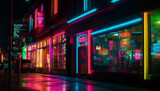 Fototapeta Londyn - Nightlife illuminated by neon lighting equipment in a vibrant cityscape generated by AI