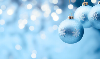 Wall Mural - Decorated Snow Glass Globe on Blue Blurred Christmas Background